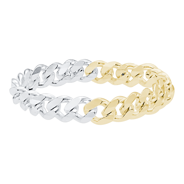 Solid Cuban Curb Chain Ring in Two Tone (Sizes 4-10) (3.0 mm - 8.1 mm)