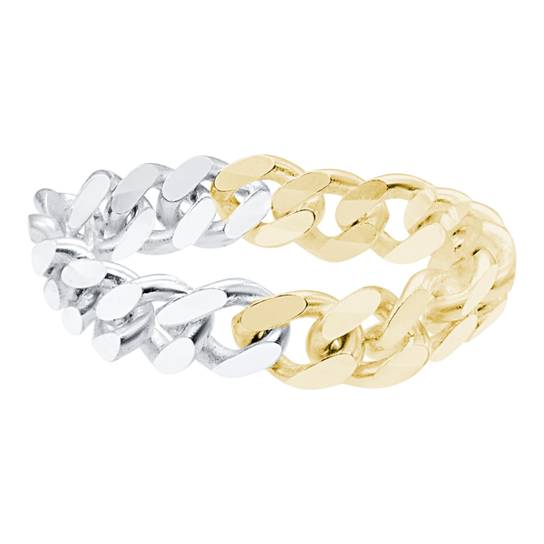 Solid Cuban Curb Chain Ring in Two Tone (Sizes 4-10) (3.0 mm - 8.1 mm)