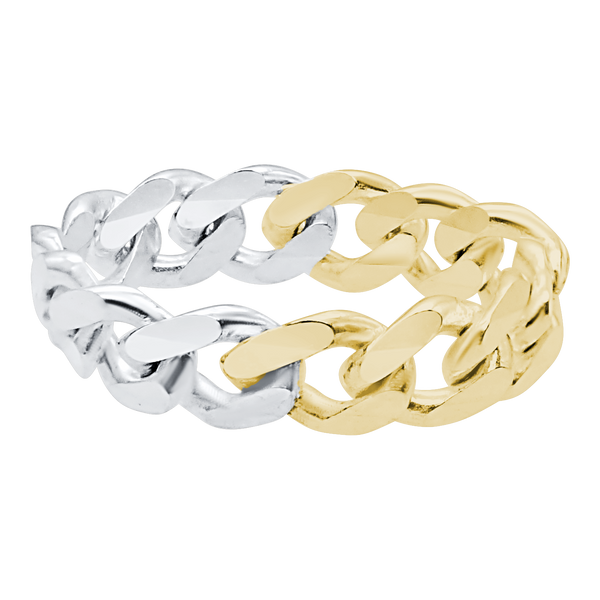 Solid Cuban Curb Chain Ring in Two Tone (Sizes 4-10) (3.0 mm - 8.1 mm)