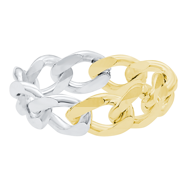 Solid Cuban Curb Chain Ring in Two Tone (Sizes 4-10) (3.0 mm - 8.1 mm)