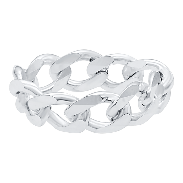 Solid Cuban Curb Chain Ring in Sterling Silver (Sizes 4-10) (3.0 mm - 8.1 mm)