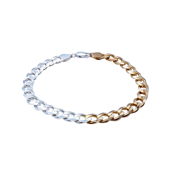 Finished Classic Curb Necklace in Sterling Silver with 18K Yellow Gold Finish (6.40 mm - 7.10 mm)