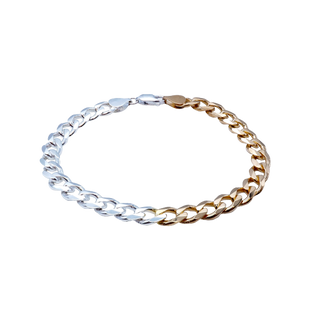 Finished Classic Curb Necklace in Sterling Silver with 18K Yellow Gold Finish (6.40 mm - 7.10 mm)
