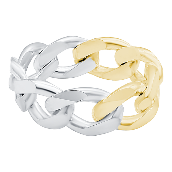Solid Cuban Curb Chain Ring in Two Tone (Sizes 4-10) (3.0 mm - 8.1 mm)