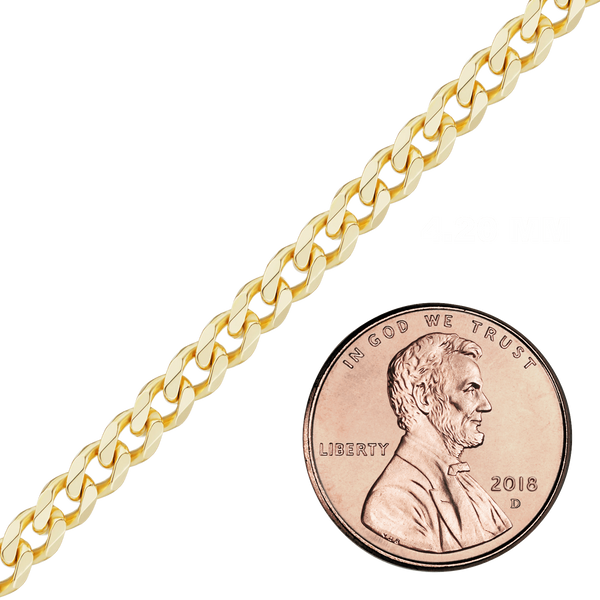 Bulk / Spooled Semi-Solid Curb Chain in 14K Yellow Gold (1.80 mm - 7.30 mm)