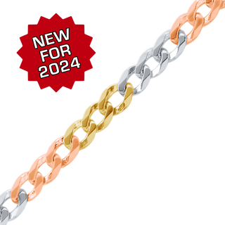 Bulk / Spooled Light Curb Chain in 14K Tri-Color Gold (Cuban) (2.80 mm)