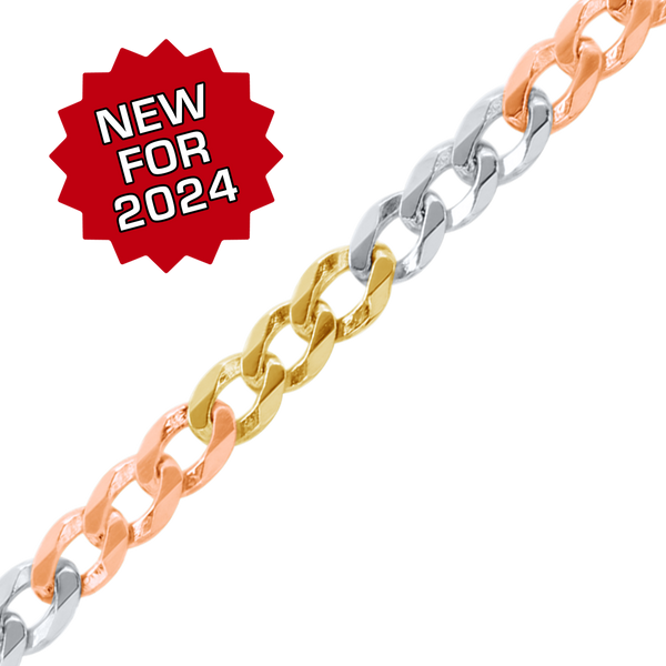 Bulk / Spooled Light Curb Chain in 14K Tri-Color Gold (Cuban) (2.80 mm)