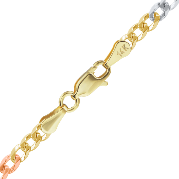 Finished Light Curb Bracelet in 14K Tri-Color Gold (2.80 mm)
