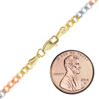Finished Light Curb Anklet in 14K Tri-Color Gold (2.80 mm)