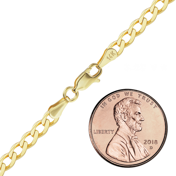 Finished Light Curb Bracelet in 14K Yellow Gold (2.80 mm - 7.30 mm)