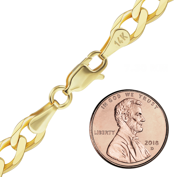 Finished Light Curb Bracelet in 14K Yellow Gold (2.80 mm - 7.30 mm)