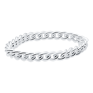 Medium Round Curb Chain Ring in Sterling Silver (Sizes 4-12) (2.8 mm - 4.9 mm)