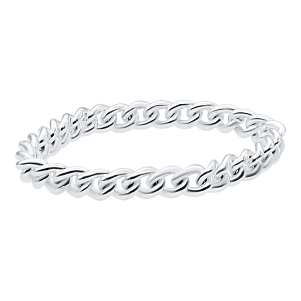 Medium Round Curb Chain Ring in Sterling Silver (Sizes 4-12) (2.8 mm - 4.9 mm)