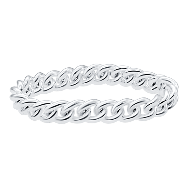 Medium Round Curb Chain Ring in Sterling Silver (Sizes 4-12) (2.8 mm - 4.9 mm)