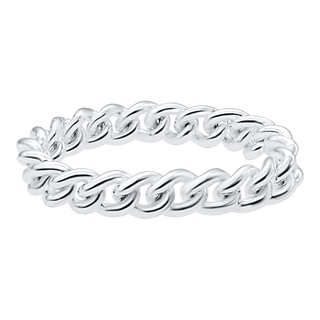 Medium Round Curb Chain Ring in Sterling Silver (Sizes 4-12) (2.8 mm - 4.9 mm)