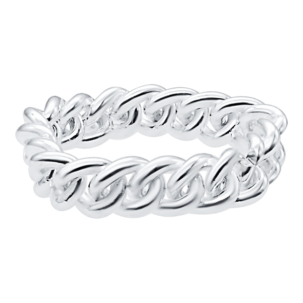 Medium Round Curb Chain Ring in Sterling Silver (Sizes 4-12) (2.8 mm - 4.9 mm)