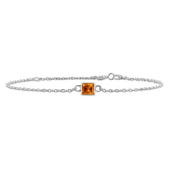 Diamond or Gemstone Square Bezel Charm in 14K White Round Cable Bracelet