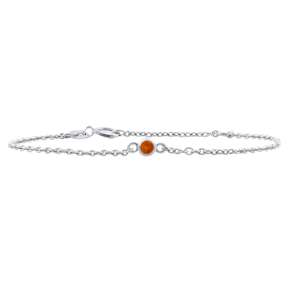 Diamond or Gemstone Round Bezel Charm in 14K White Round Cable Bracelet
