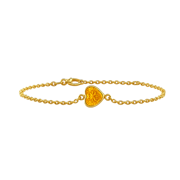 Diamond or Gemstone Heart Bezel Charm in 14K Yellow Round Cable Bracelet