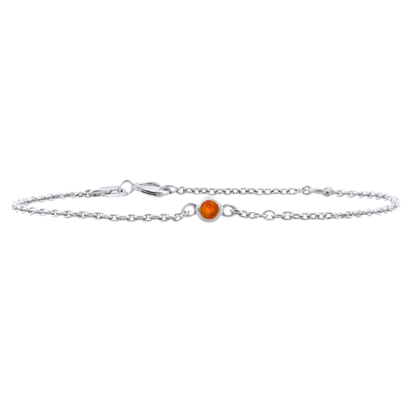 Diamond or Gemstone Round Bezel Charm in 14K White Diamond Cut Cable Bracelet