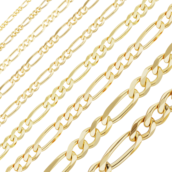 Bulk / Spooled Classic Figaro Chain in 14K & 18K Yellow Gold (1.50 mm - 11.50 mm)