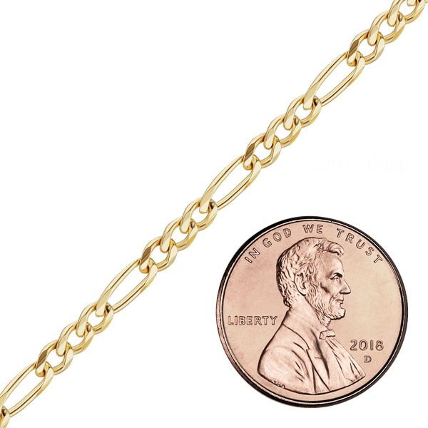 Bulk / Spooled Classic Figaro Chain in 10K Yellow Gold (3.00 mm - 4.75 mm)