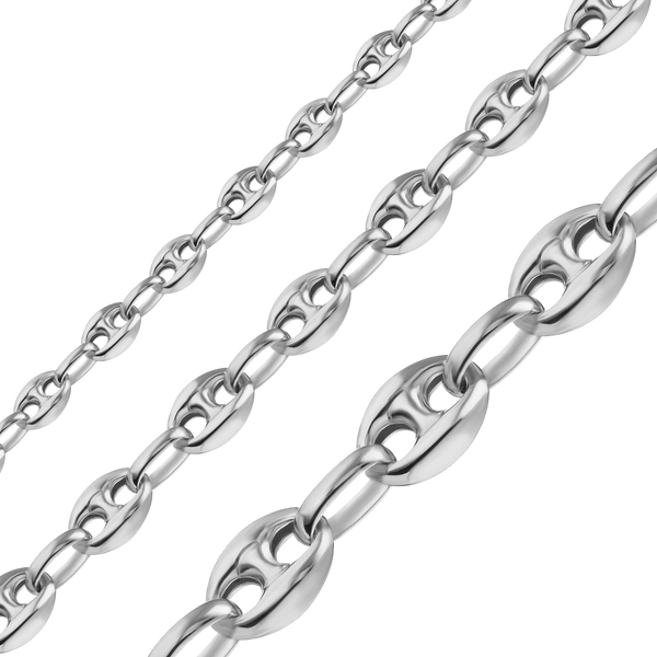 Bulk / Spooled Classic Puffed Mariner Link Semi-Solid Chain in Sterling Silver (4.50 mm - 8.00 mm)