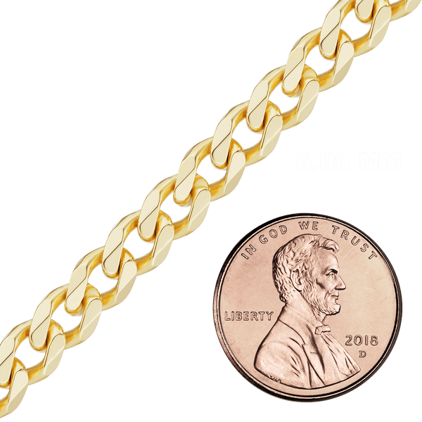 Bulk / Spooled Hollow Curb Chain in 14K Yellow Gold (6.00 mm - 7.30 mm)