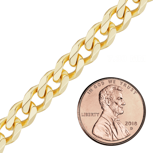 Bulk / Spooled Semi-Solid Curb Chain in 14K Yellow Gold (1.80 mm - 7.30 mm)