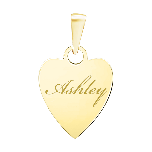 14K Yellow Gold Heart Disc Charm With Optional Engraving (.025" thickness)
