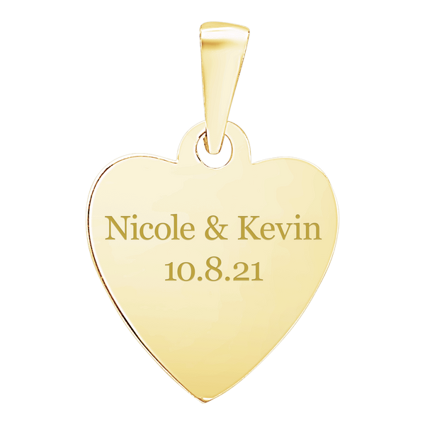 14K Yellow Gold Heart Disc Charm With Optional Engraving (.025" thickness)