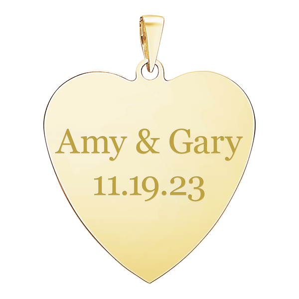 14K Yellow Gold Heart Disc Charm With Optional Engraving (.025" thickness)