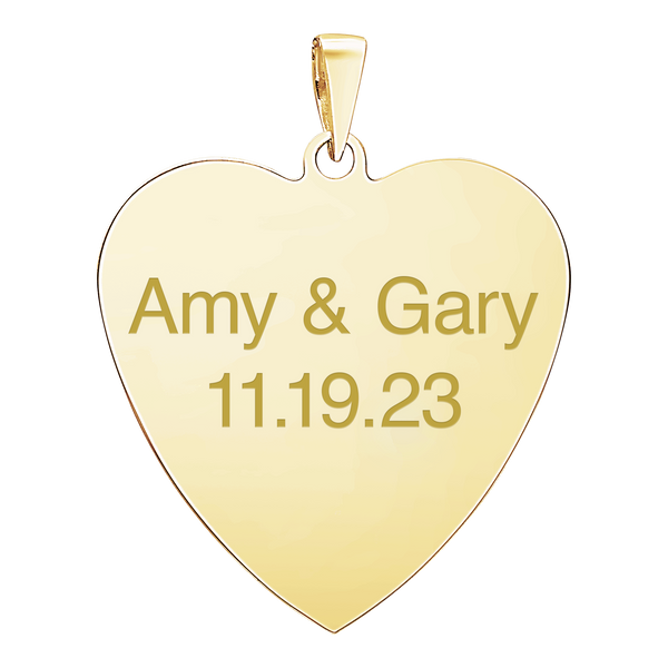 14K Yellow Gold Heart Disc Charm With Optional Engraving (.025" thickness)