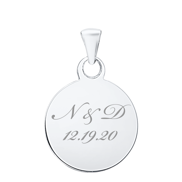 14K White Gold Round Disc Charm With Optional Engraving (.025" thickness)