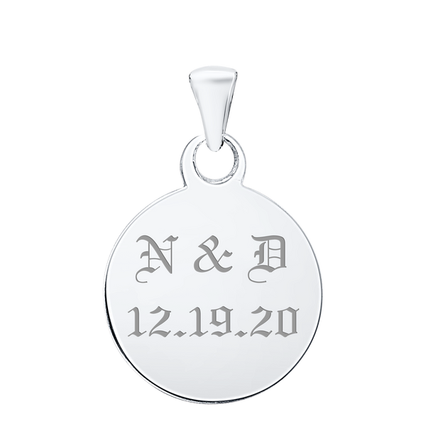 14K White Gold Round Disc Charm With Optional Engraving (.025" thickness)