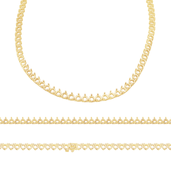 3 Prong Round Tennis Necklace Mounting in 14K Gold (.25 ct / 4.0 mm)