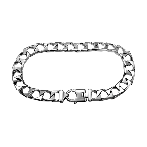 Finished Men's Square Curb Bracelet in Sterling Silver Rhodium Finish (6.70 mm - 10.60 mm)