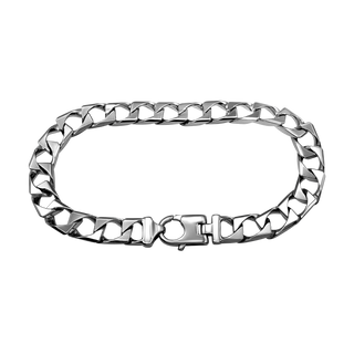 Finished Men's Square Curb Bracelet in Sterling Silver Rhodium Finish (6.70 mm - 10.60 mm)