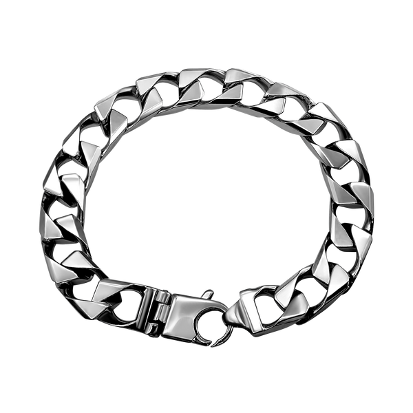Finished Men's Square Curb Bracelet in Sterling Silver Rhodium Finish (6.70 mm - 10.60 mm)