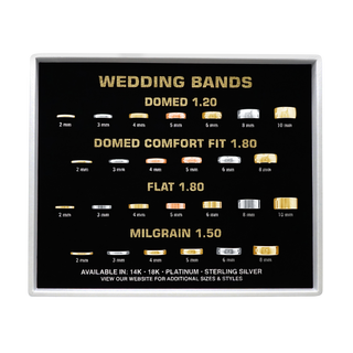 Gold, Platinum, and Sterling Silver Wedding Band Sample Tray in Sterling Silver