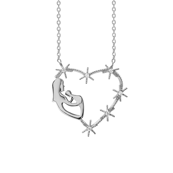 Heart with Mother and Fetus Necklace with Cubic Zirconia in Sterling Silver (23 x 23 mm)