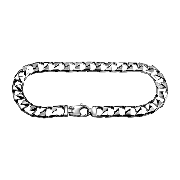 Finished Men's Square Curb Bracelet in Sterling Silver Rhodium Finish (6.70 mm - 10.60 mm)