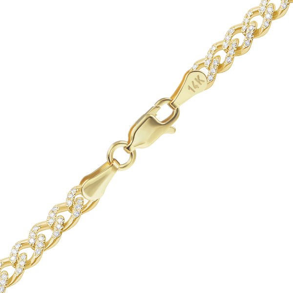 Finished Classic Curb Bracelet with Pave Set Diamonds in 14K Yellow Gold (4.20 mm)