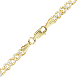 Finished Classic Curb Bracelet with Pave Set Diamonds in 14K Yellow Gold (4.20 mm)