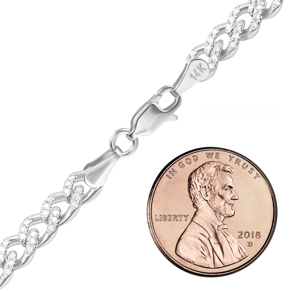 Finished Classic Curb Necklace with Pave Set Lab Grown Diamonds in 14K White Gold (4.20 - 5.20 mm)