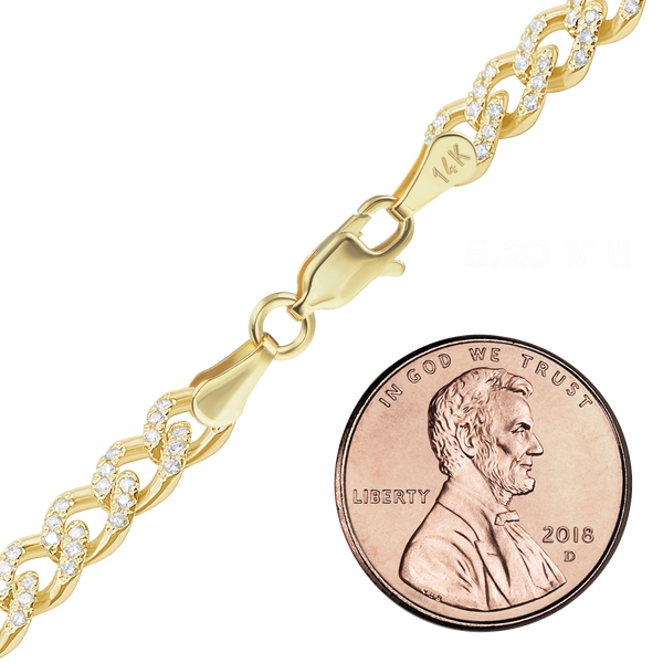 Finished Classic Curb Bracelet with Pave Set Lab Grown Diamonds in 14K Yellow Gold (4.20 mm - 5.20 mm)