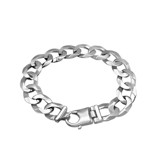 Finished Men's Light Curb Bracelet in Sterling Silver Rhodium Finish (12.20 mm - 14.20 mm)