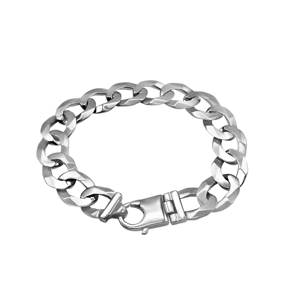 Finished Men's Light Curb Bracelet in Sterling Silver Rhodium Finish (12.20 mm - 14.20 mm)