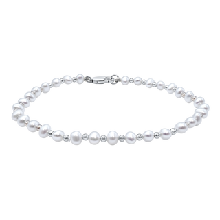 Organic Freshwater Pearl Beaded Anklet in 14K White Gold