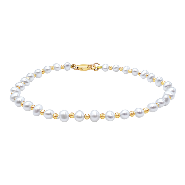 Organic Freshwater Pearl Beaded Anklet in Gold-Filled